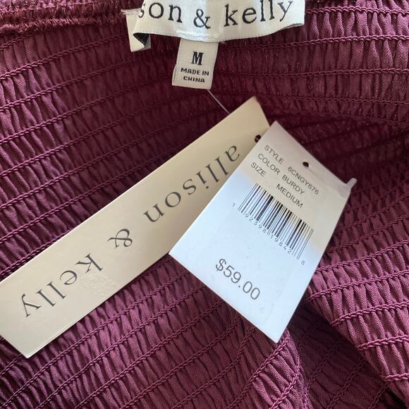 Allison & Kelly Poet Sleeve Sweetheart Neck Burgundy Gold Shimmer Mini Dress M - Picture 10 of 12